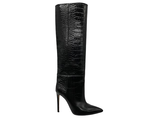 Paris Texas Black Embossed Leather High Heeled Tall Boots - view 2