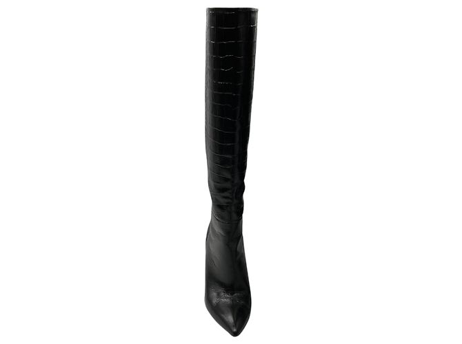 Paris Texas Black Embossed Leather High Heeled Tall Boots - view 4
