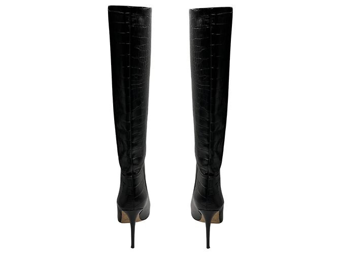 Paris Texas Black Embossed Leather High Heeled Tall Boots - view 6