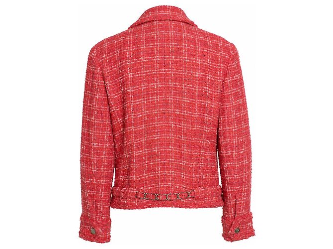 Chanel, Giacca biker in tweed rossa Rosso - vista 2