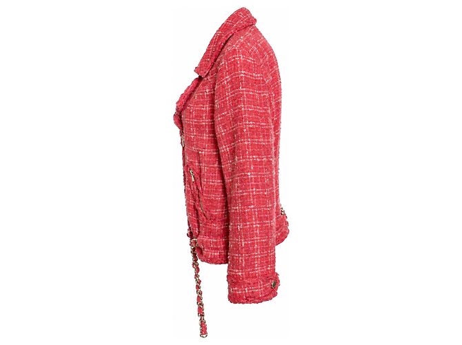 Chanel, Giacca biker in tweed rossa Rosso - vista 3