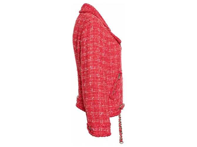 Chanel, Giacca biker in tweed rossa Rosso - vista 4