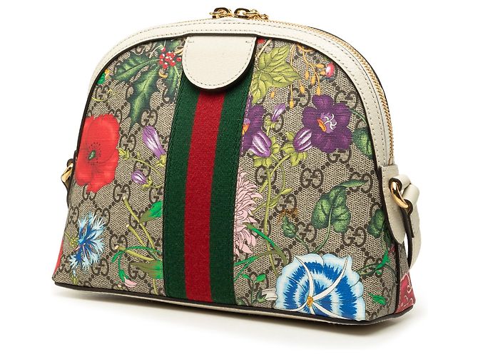 Borsa a tracolla Gucci Small GG Supreme Web Flora Ophidia Dome Beige - vista 2