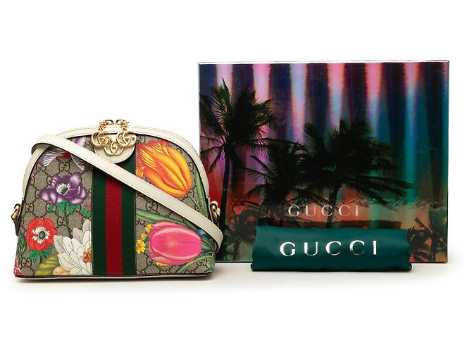 Borsa a tracolla Gucci Small GG Supreme Web Flora Ophidia Dome Beige - vista 7