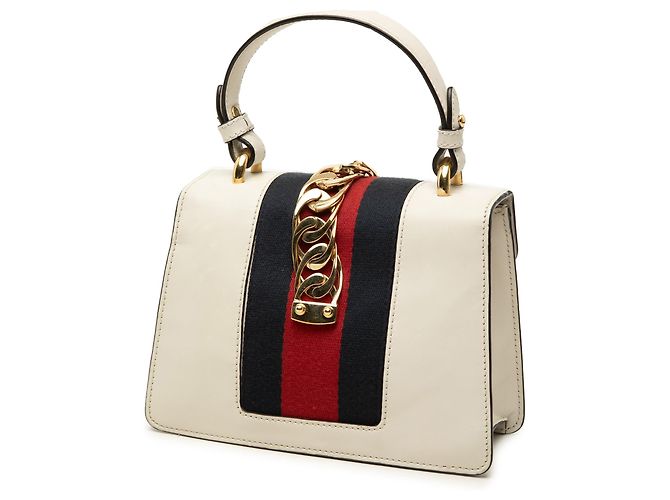 Bolsa de mão Gucci Mini Sylvie em couro de bezerro branco com Web - vista 2