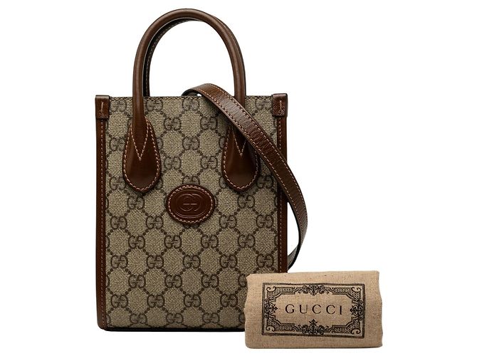 Bolsa Satchel Gucci Mini GG Supreme Interlocking G Bege - vista 7