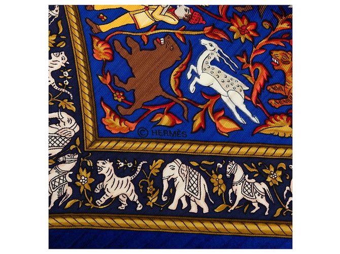 Foulard in seta plissettato Hermès Chasse en Inde Blu 140 Scarves - vista 5