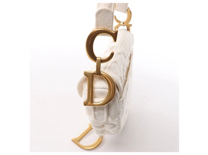 Autre Marque Borsa a tracolla Christian Dior Saddle Medium Canvas in White Bianco - vista 5