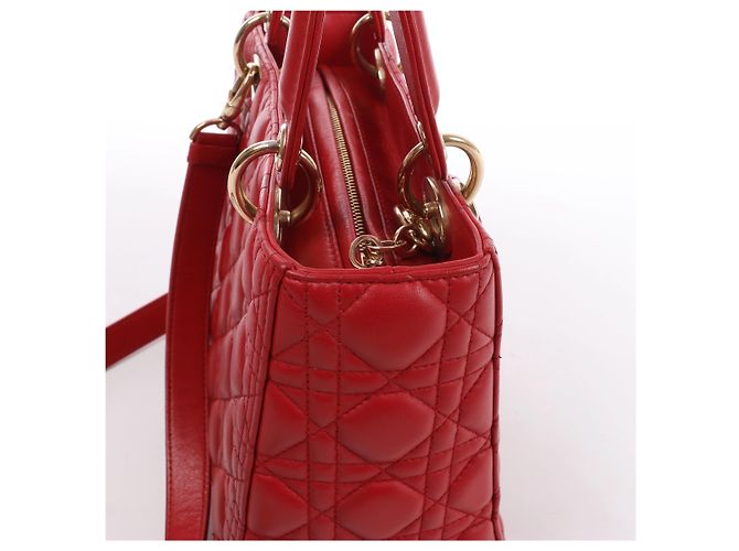 Autre Marque Dior Lady Dior Cannage Leather 2Way Handbag Red Rosso - vista 4