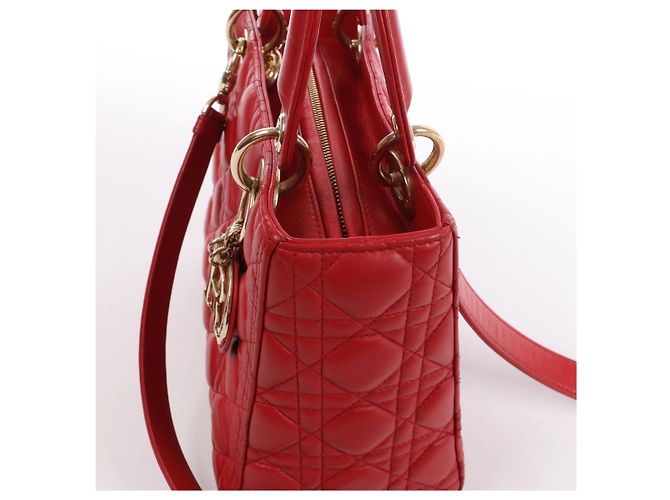 Autre Marque Dior Lady Dior Cannage Leather 2Way Handbag Red Rosso - vista 5