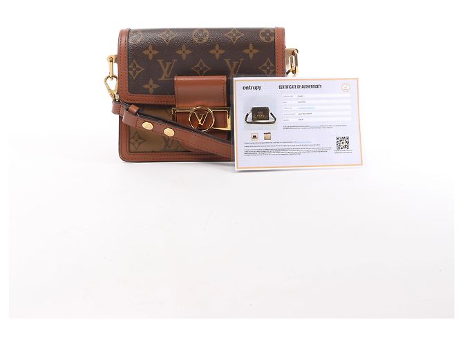 Bolsa Tiracolo Louis Vuitton Dauphine Mini Monogram x Reverse em Castanho Vermelho - vista 12