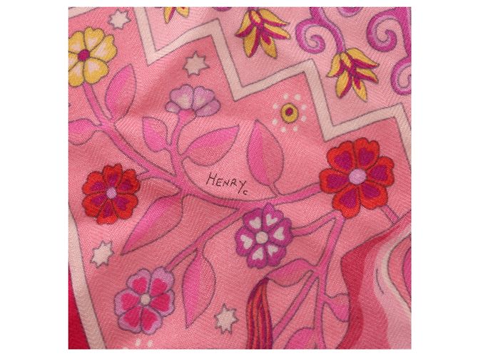 Silk In Hermès Carré Géant "Aux Portes du Palais" Kaschmir & Seide Schal Red x Pink Rot - Ansicht 12