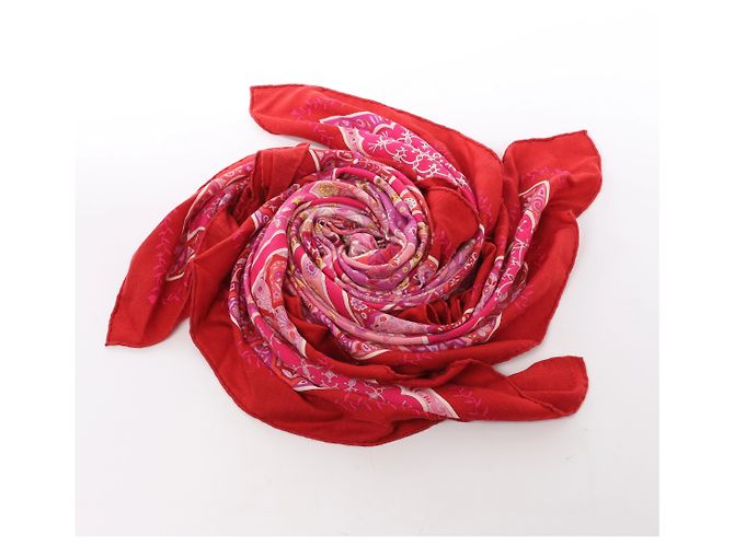 Silk In Hermès Carré Géant "Aux Portes du Palais" Kaschmir & Seide Schal Red x Pink Rot - Ansicht 15