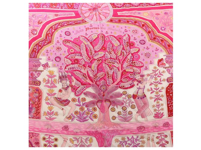 Silk In Hermès Carré Géant "Aux Portes du Palais" Kaschmir & Seide Schal Red x Pink Rot - Ansicht 9