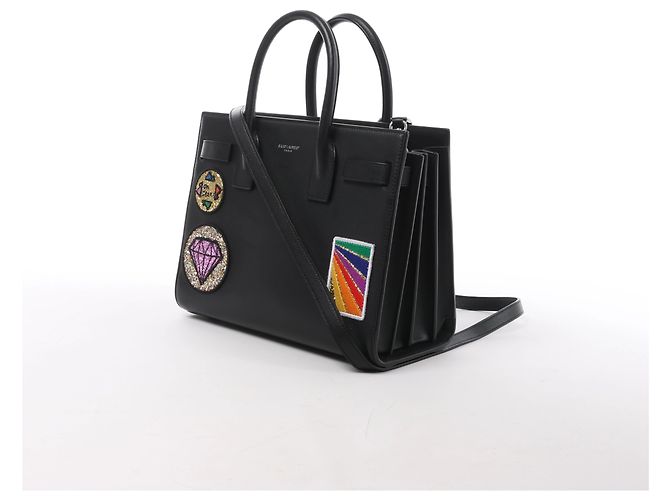 Autre Marque Saint Laurent Paris Sac de Jour Small Multi-Patch Leather 2Way Handbag in Black Negro - vista 2