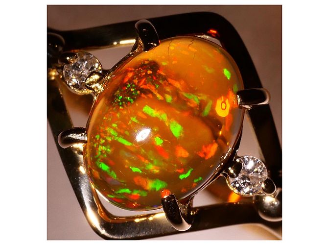 Autre Marque Ehering aus 14K Gelbgold mit Diamant und Opal Golden - Ansicht 2