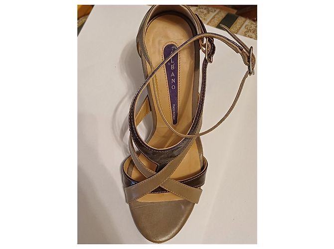 Sandali con tacco Albano in pelle marrone e beige - vista 7