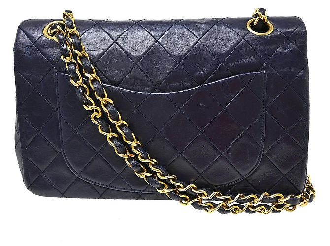 Chanel Vintage Classic Double Flap Quilted Lambskin Medium Bleu Marine - vue 2