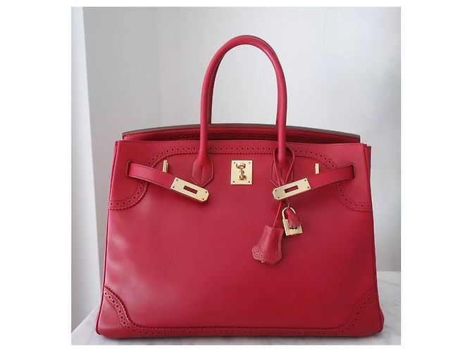 Borsa Hermès Birkin 35 Ghillies in Pelle Tadelakt Rosso - vista 10