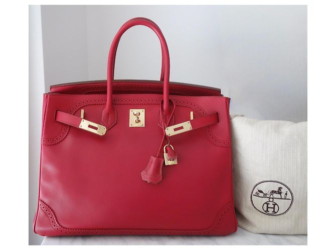 Borsa Hermès Birkin 35 Ghillies in Pelle Tadelakt Rosso - vista 12