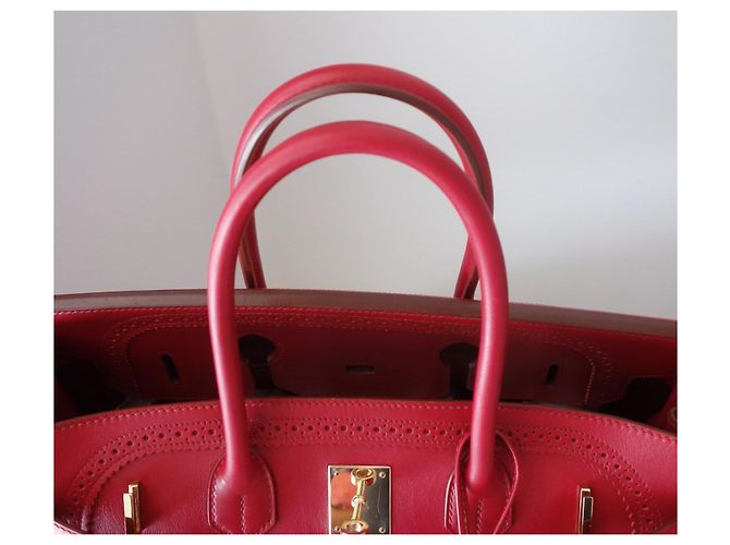 Borsa Hermès Birkin 35 Ghillies in Pelle Tadelakt Rosso - vista 13