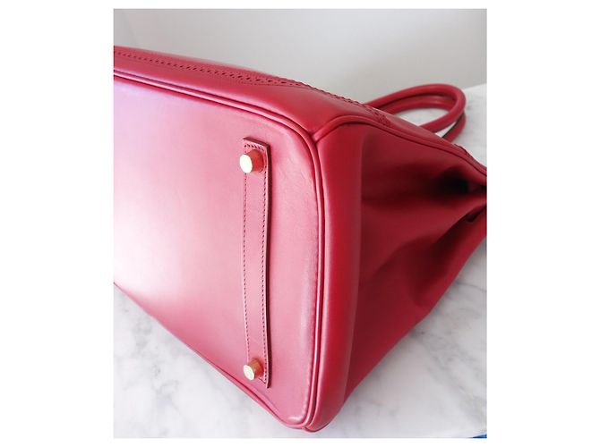 Borsa Hermès Birkin 35 Ghillies in Pelle Tadelakt Rosso - vista 15