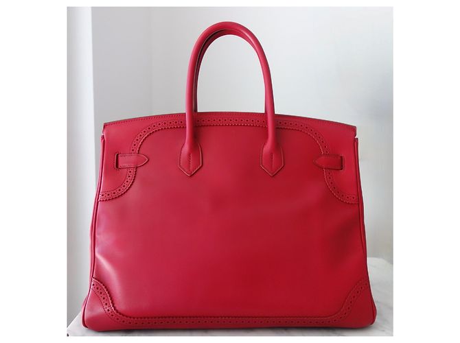 Borsa Hermès Birkin 35 Ghillies in Pelle Tadelakt Rosso - vista 2