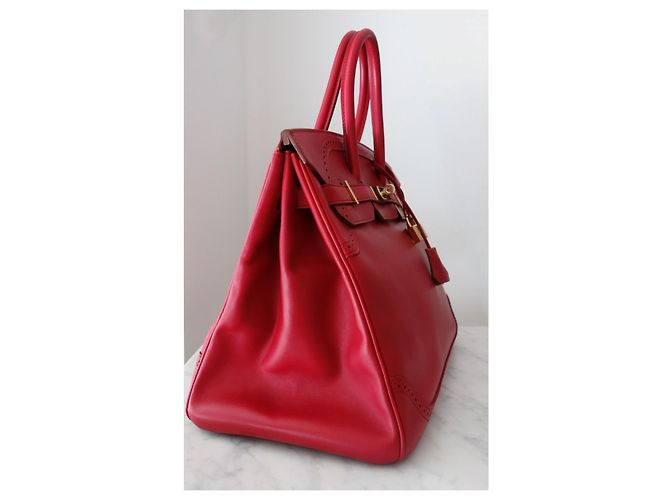 Borsa Hermès Birkin 35 Ghillies in Pelle Tadelakt Rosso - vista 3