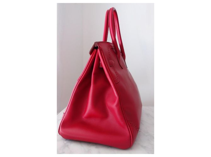 Borsa Hermès Birkin 35 Ghillies in Pelle Tadelakt Rosso - vista 4