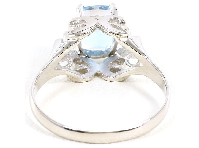 Autre Marque Anel aliança de platina com aguamarina e diamantes - vista 3