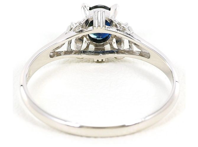 Autre Marque Anello fede in platino con diamante e zaffiro - vista 3