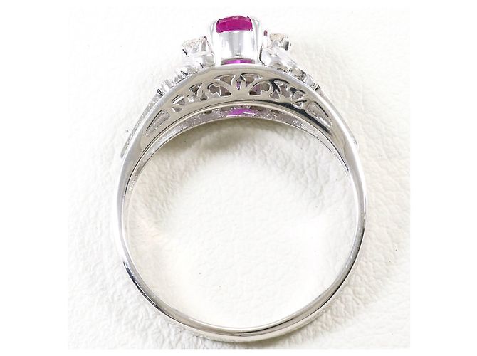 Autre Marque Anello fede in oro bianco 14K con rubino e diamante D'oro - vista 2