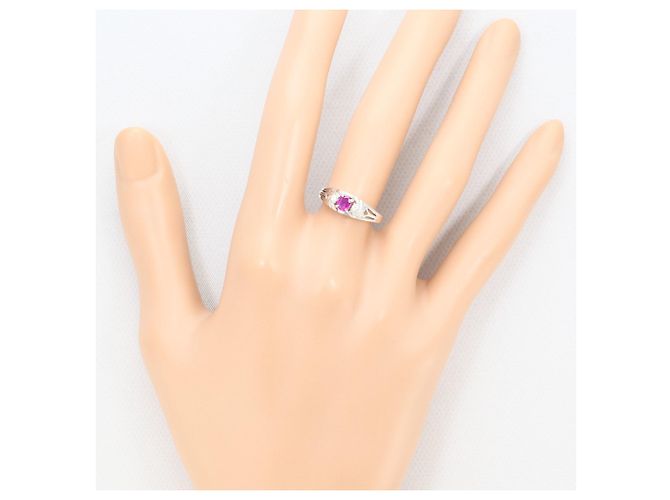 Autre Marque Anello fede in oro bianco 14K con rubino e diamante D'oro - vista 6