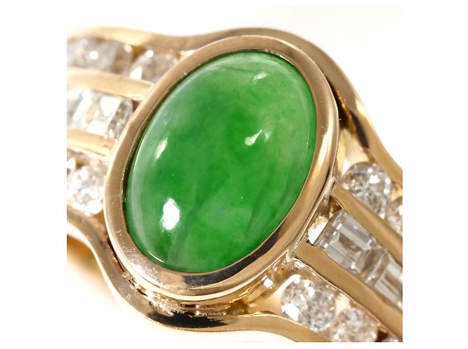 Autre Marque Anello a fascia in oro giallo con giadaite e diamante D'oro - vista 2