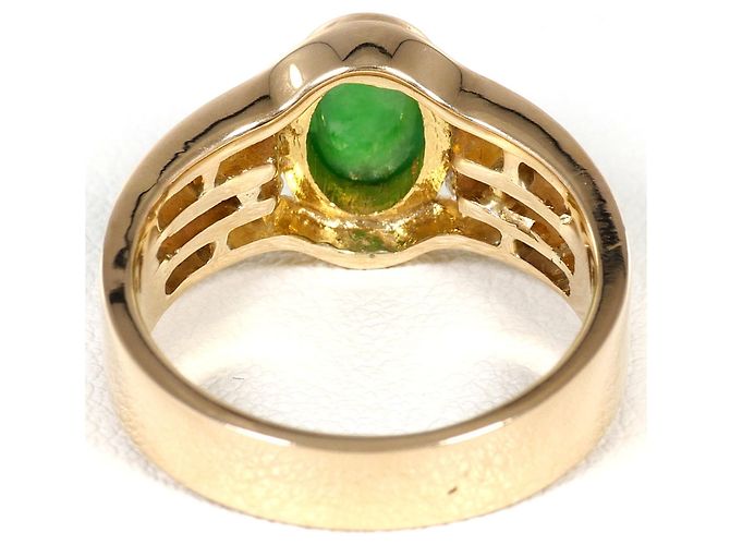 Autre Marque Anello a fascia in oro giallo con giadaite e diamante D'oro - vista 4