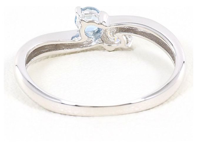 Autre Marque Ehering aus 14K Weißgold mit Aquamarin und Diamant Golden - Ansicht 3