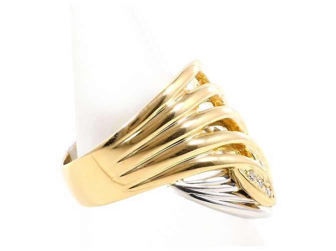 Autre Marque Anello fede in oro giallo 18K e platino con diamante D'oro - vista 3