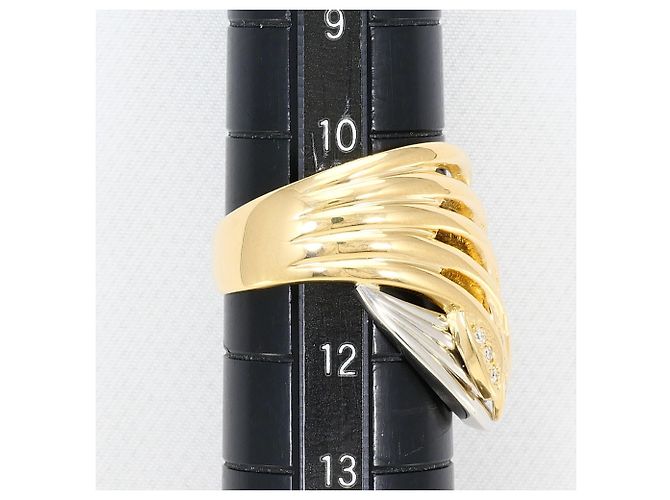 Autre Marque Anello fede in oro giallo 18K e platino con diamante D'oro - vista 7