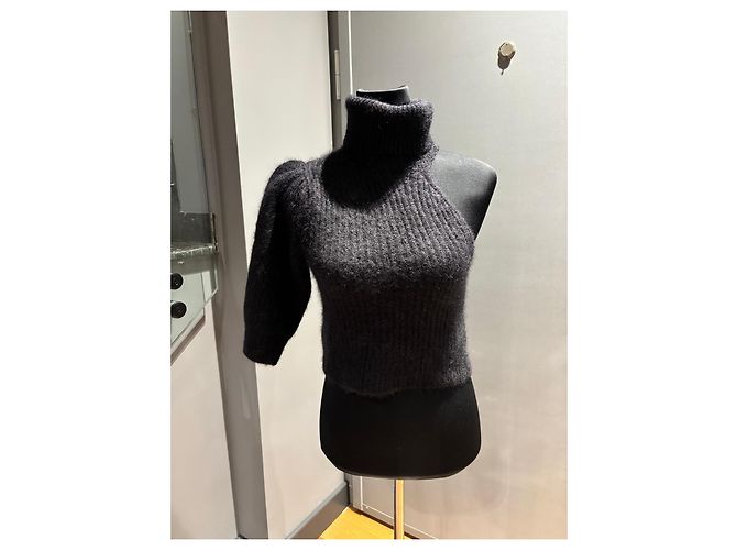 Céline Celine Pull asymétrique en mohair et soie noir - vue 2