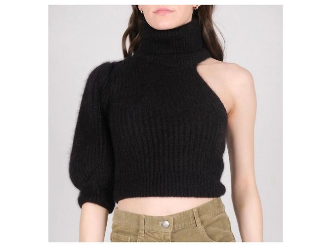 Céline Celine Pull asymétrique en mohair et soie noir - vue 6