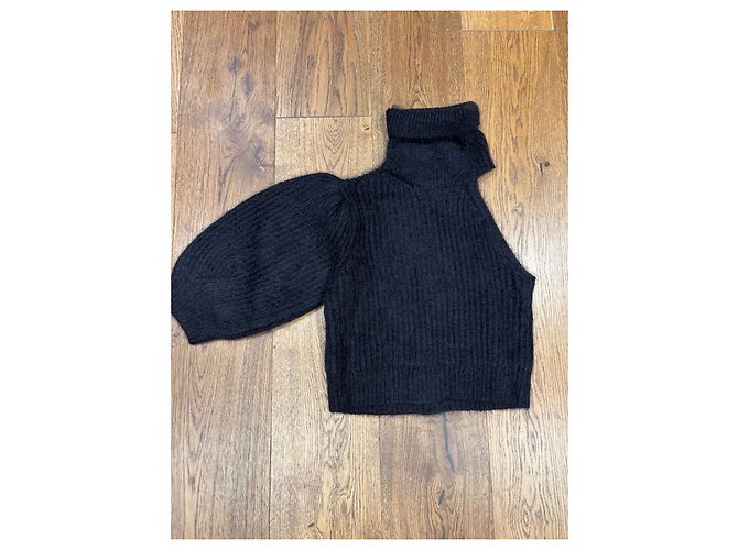 Céline Celine Pull asymétrique en mohair et soie noir - vue 7