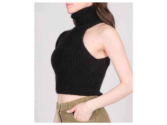 Céline Celine Pull asymétrique en mohair et soie noir - vue 8