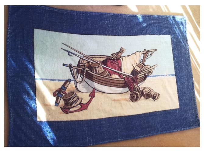 Toalla de playa Hermès "Le Voilier" en algodón azul y blanco Castaño - vista 2