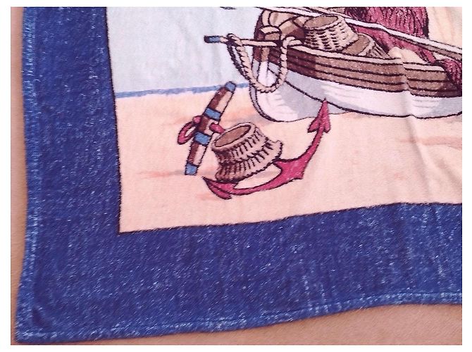 Toalla de playa Hermès "Le Voilier" en algodón azul y blanco Castaño - vista 4