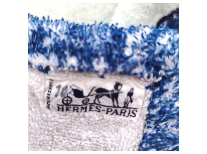 Toalla de playa Hermès "Le Voilier" en algodón azul y blanco Castaño - vista 5