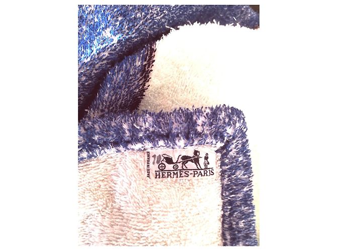 Toalla de playa Hermès "Le Voilier" en algodón azul y blanco Castaño - vista 9