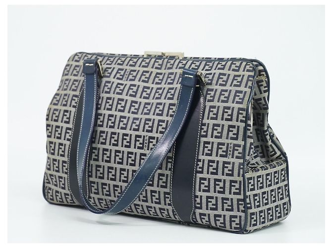 Sac à bandoulière Fendi Vintage Canvas Bleu Marine - vue 3