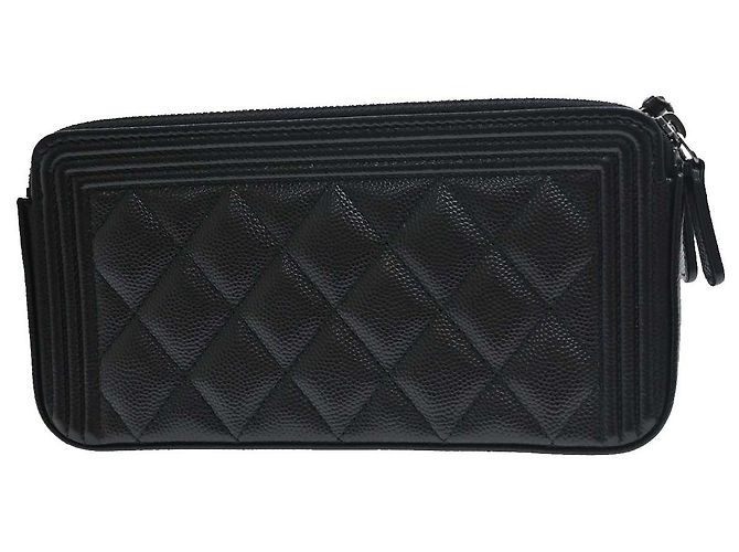 Clutch Chanel Boy Double Zip con Catena in Pelle d'Agnello Matelassé Nero - vista 2