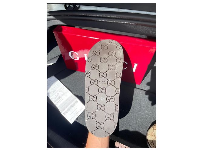 Mules Gucci GG Supreme in tela Marrone Beige - vista 3