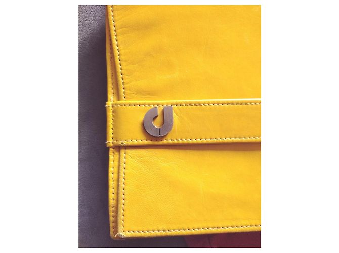 Charles Jourdan BORSA in bellissimo CUOIO giallo e Sottile Tracolla CON una CINTURA Sottile e lunga piccoli piedini in ottone dorato - vista 12